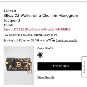 Balmain Black and Gold Shoulder Bag